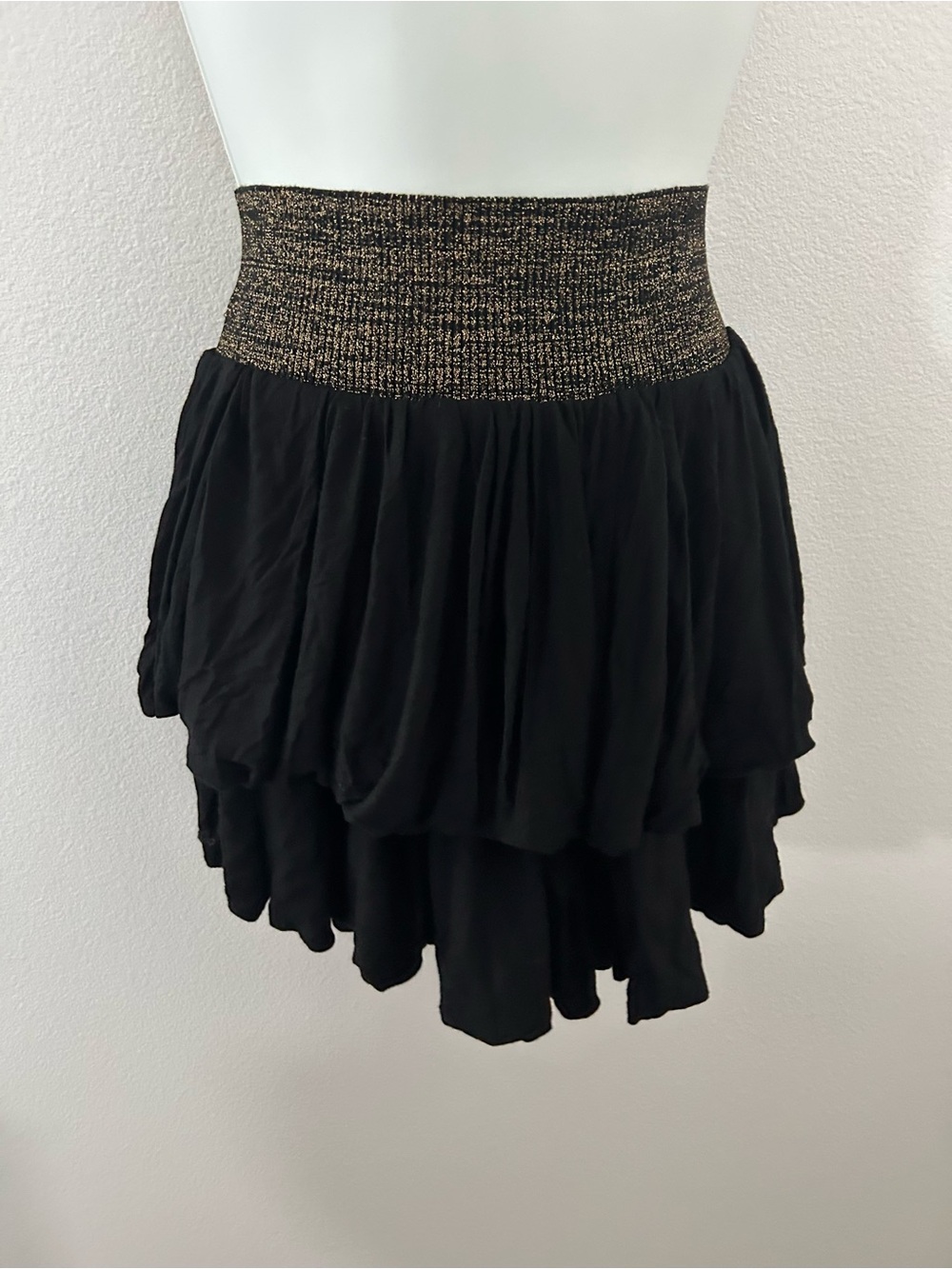 VTG Papaya Black M Layered bubble Mini Skirt Y2K Gold trim Waistband made in USA